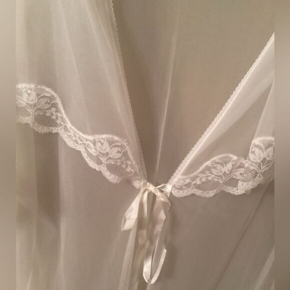 GILEAD VINTAGE MADE IN USA MED WHITE SHEER MESH PEIGNOIR ROBE NEGLIGEE LINGERIE - Picture 4 of 9